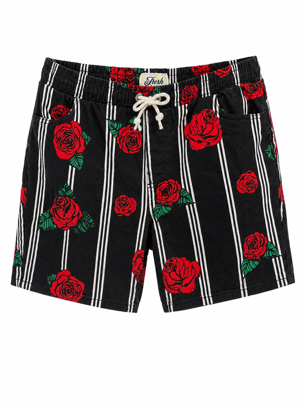 Rose Stripe Goth Emo Skater Shorts Fresh Prints Stretch Twill XL
